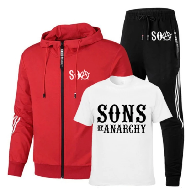 

Мужские весенне-осенние куртки SOA SONS OF ANSRCHY Race с принтом мотоцикла, хлопковая Качественная мужская толстовка + футболка + брюки, 3 предмета с V-...
