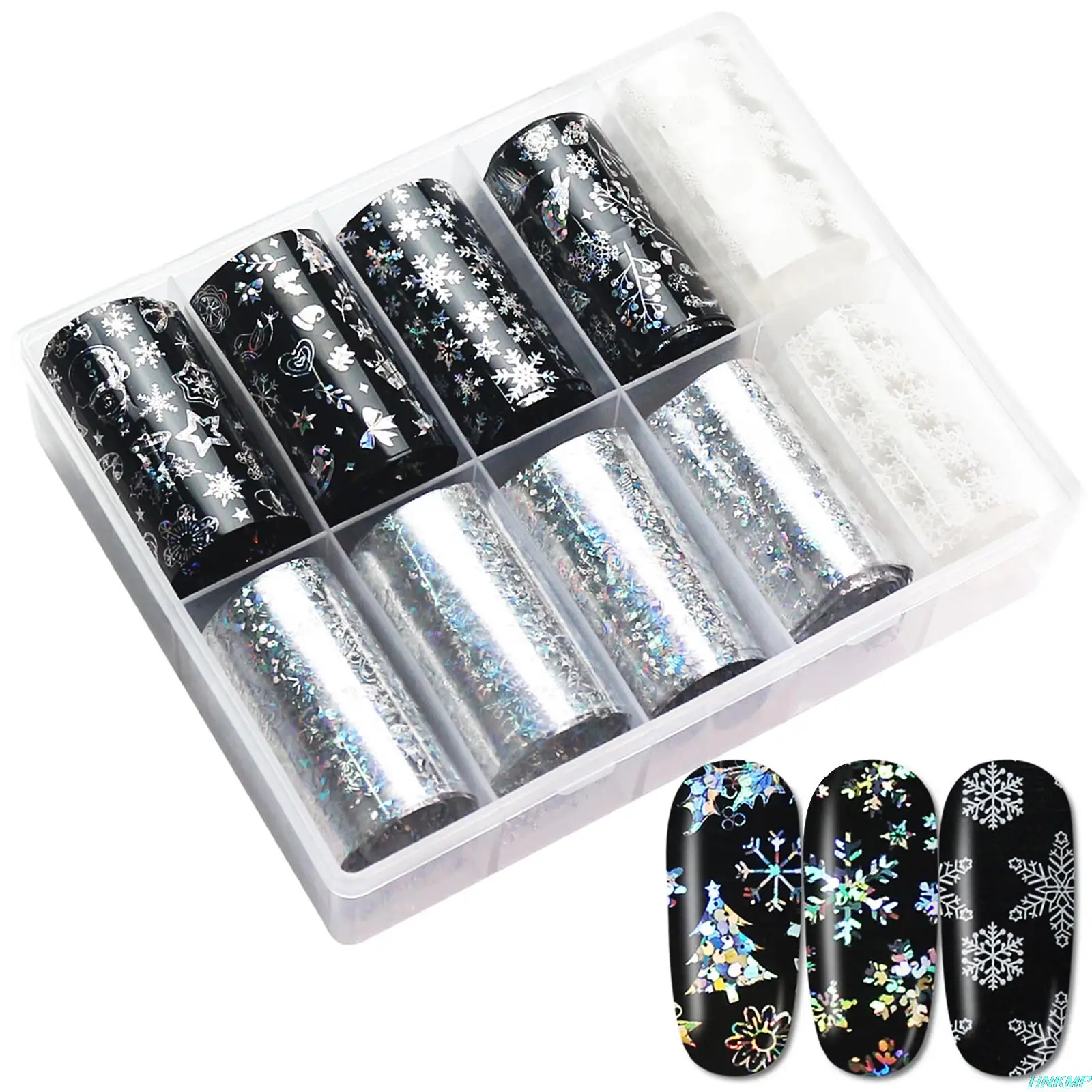 

2022 New 10roll/set Christmas Snowflakes Nail Foil Stickers Snowmen Rose Xmas Tree Transfer Sticker DIY Nail Art Decorations