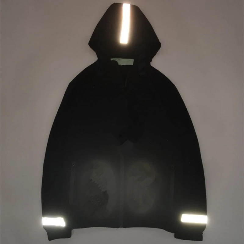 

Brand OFF Women's Reflective Jacket Light Hoodies Women Jackets Hip Hop Waterproof Windbreaker Hooded Streetwear Coats Male