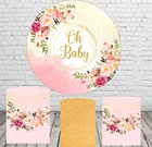 Круглый фон для фотосессий с изображением новорожденных, золотистый цветок, цилиндрические покрытия, эластичная ткань, украшение для вечевечерние, розовая девочка