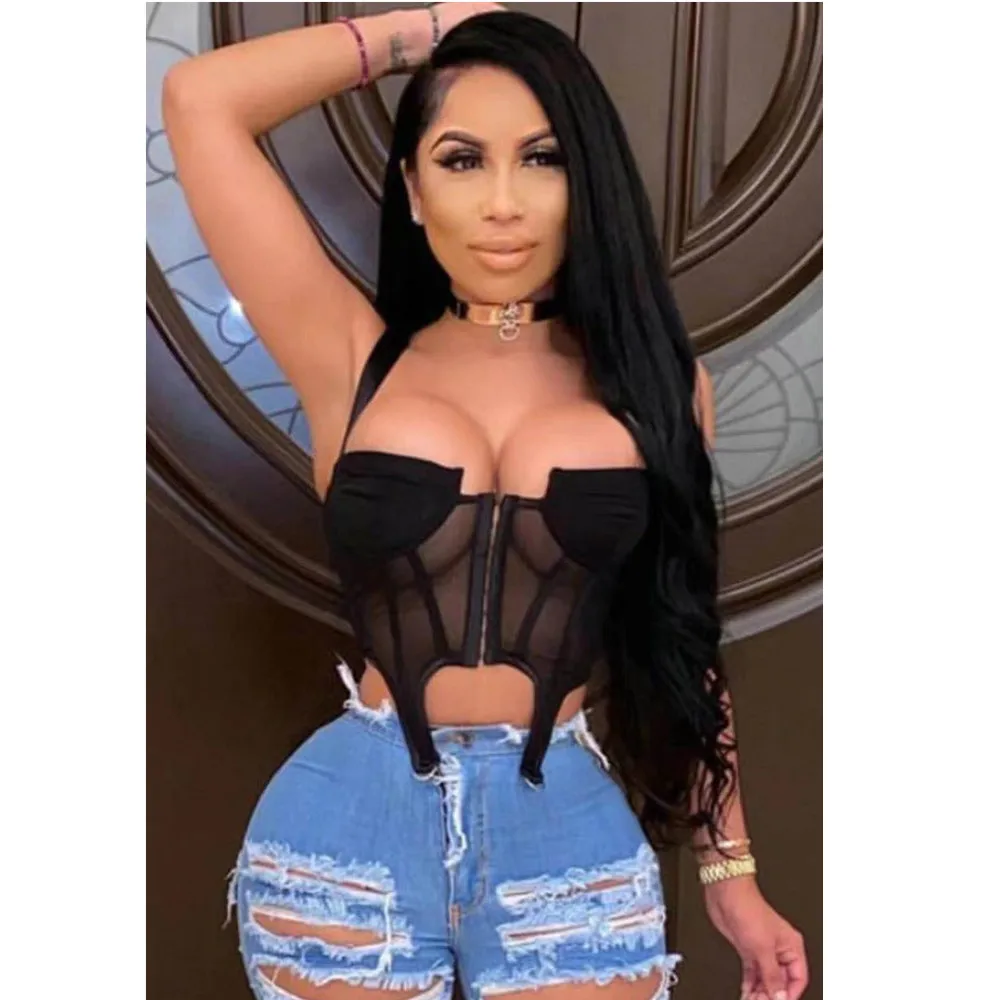 

New Arrival Women Summer Style Sexy Mesh White Black Camis Tops 2021 Celebrity Designer Fashion High Street Top