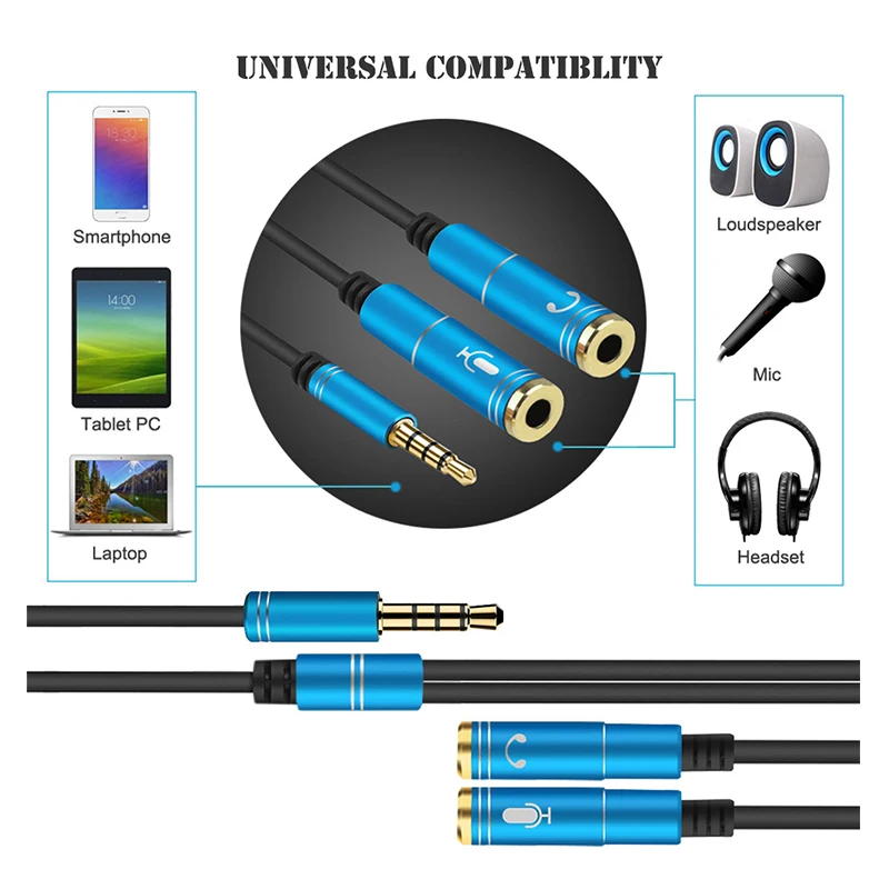 3.5mm Jack audio Splitter Cable for PC/MP3 Smartphone Player Audio 1 Male to 2 Female Headphone Y Extension | Электроника