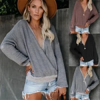 2020 sexy chic v neck criss cross pullover women winter knitted sweater jumper outwear female sweater new korean loose wild