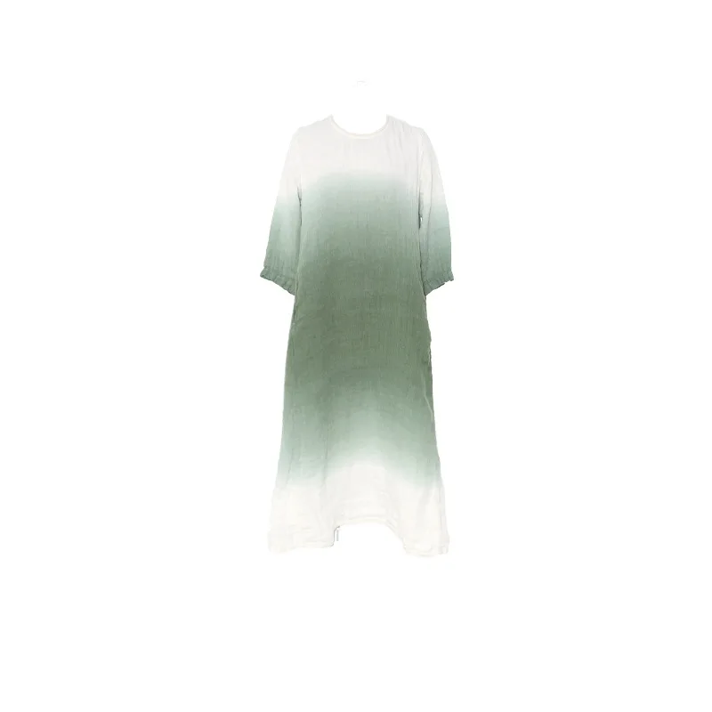 

Mingfeiyuan women's Linen Dress gradual change hanging dye long skirt wenyisen robe 2021 summer new