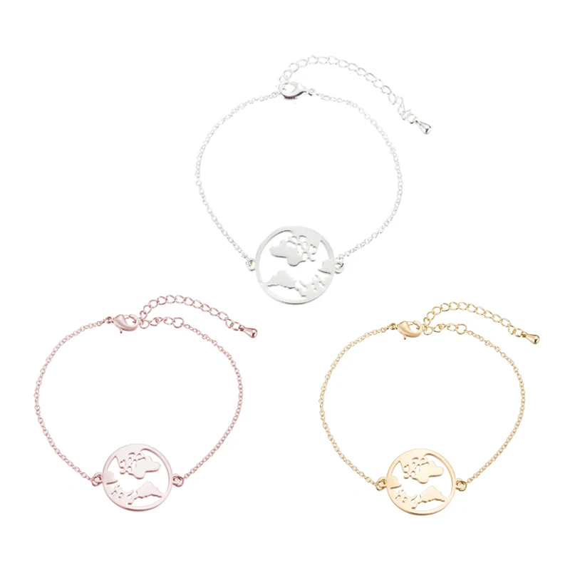 FENGLI полые круглые браслеты для женщин из нержавеющей стали карта земли