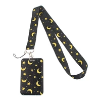ya104 stars and moon id card pass mobile phone usb badge holder key strap card cover with lanyard for girls