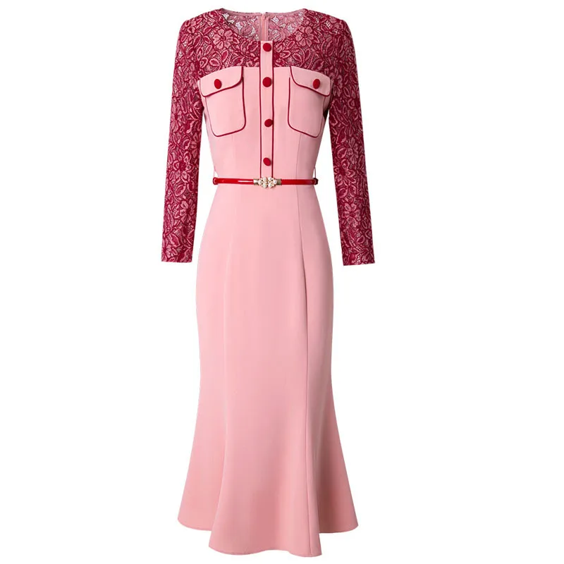 

Runway 2020 New Spring Grace Retro Dress Plus Code Summer Women Business Holiday Lace Dress Womanliness Fishtail Party Dresses