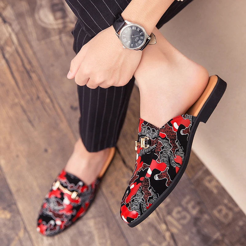 

ZSAUAN New Tide Casual Men Slippers Indoor Summer Leisure Young Men's Half Dress Shoes Work Home Flat Loafers Camouflage