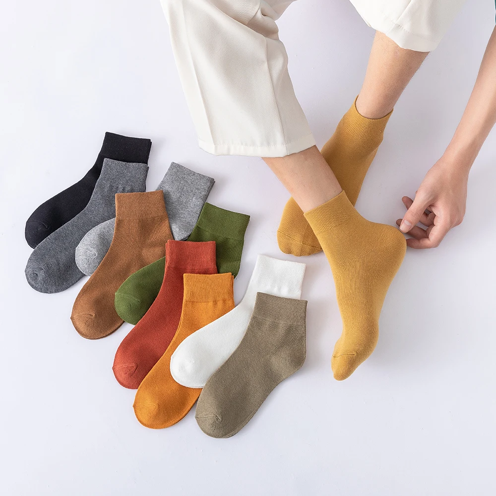 10 Pairs Japanese Casual Men's Cotton Socks Summer Soft  Breathable Business Dress Brand Man Happy Color Socks For Man Sox Black