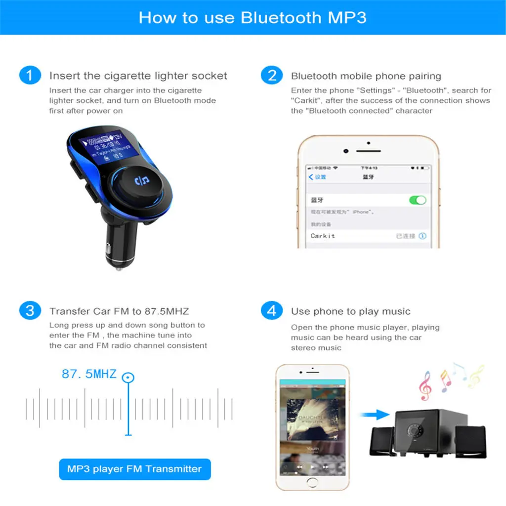

Bluetooth Car Kit MP3 Player FM Transmitters Wireless Adapter USB Chargers