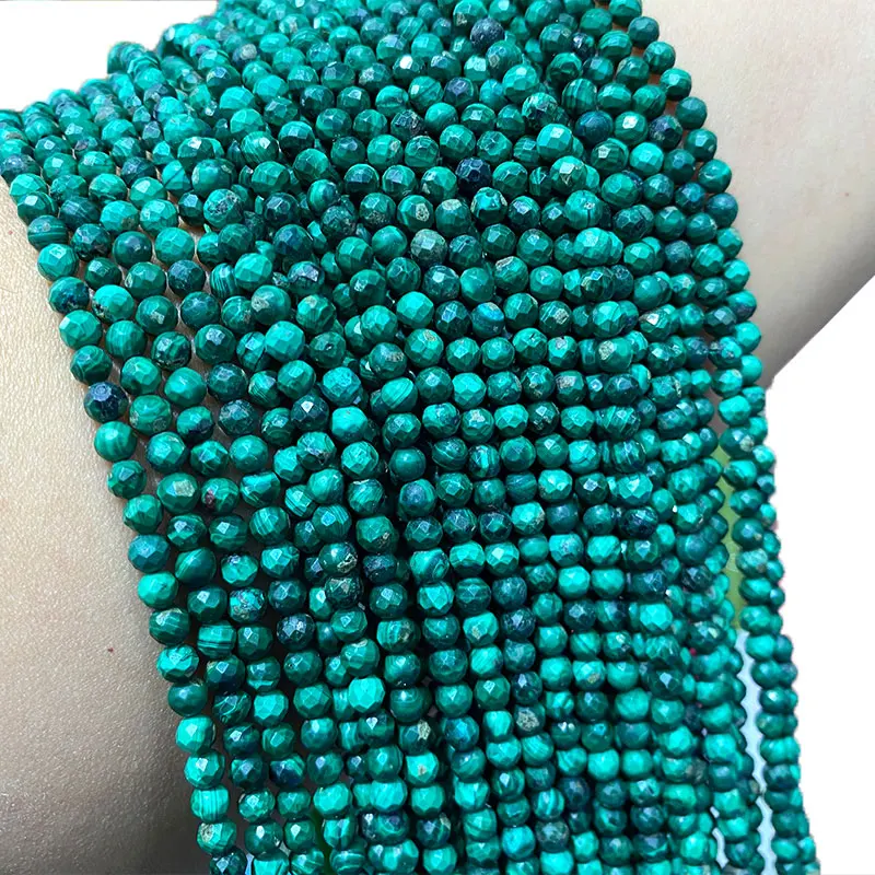 

Fine 4mm 100% Natural Malachite Faceted Round Gemstone Beads For Jewelry Making DIY Bracelet Necklace 15''