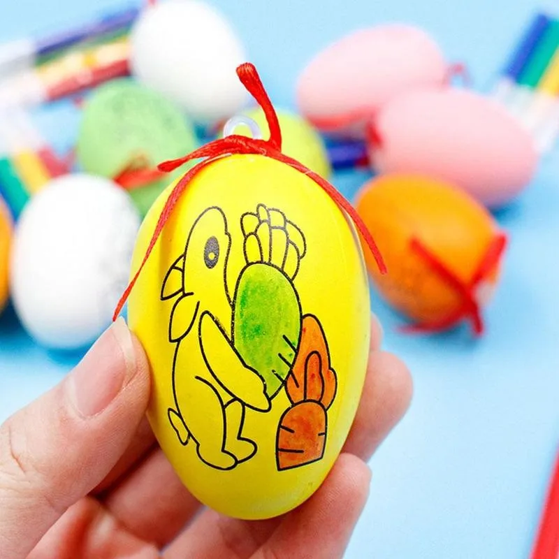 

1pcs Easter Eggs + 4pcs Color Pens DIY Painting Eggs Children Portable Ornaments Interactive Colorful Present U6X4