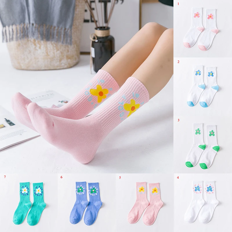 

Красивые Цветочные носки гольфы длинные носки хараюку Женские Классические носки милые спортивные длинные носки с принтом белые хлопковые...