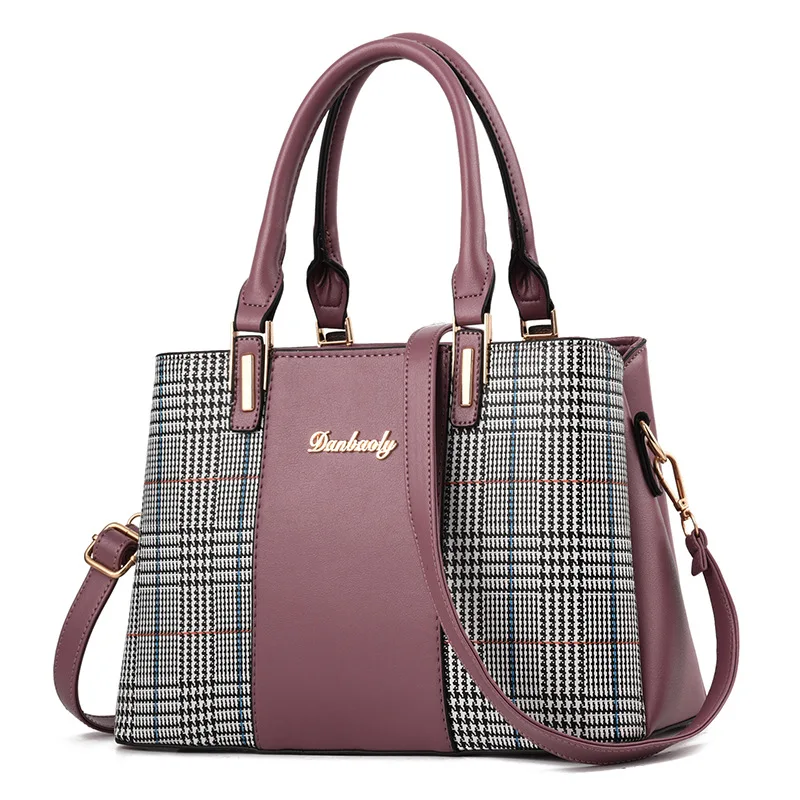 

2021 New Ladies Office Handbag Fashion Ladies Shoulder Bag Houndstooth Stitching Womens Messenger Bag Wild Female Bag Purses