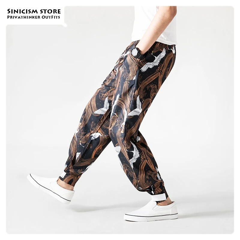 Sinicism Store мужские осенние штаны с принтом в китайском стиле, мужские винтажные шаровары большого размера, мужские высококачественные свободные брюки