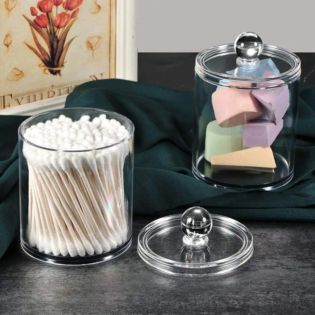 

Cosmetics Storage Box Makeup Organizer Bathroom Jar Cotton Swab Case Cotton Pad Jewelry Round Plastic Box Container