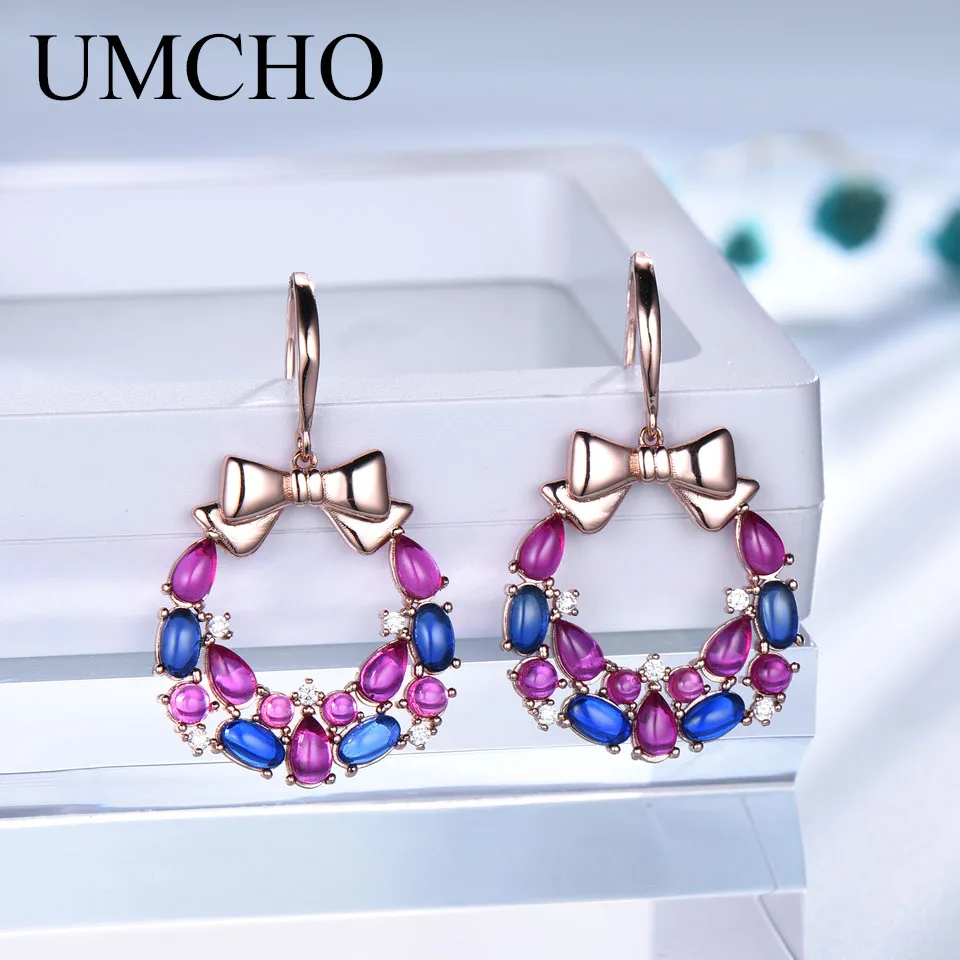 

UMCHO S925 Sterling Silver Christmas Earring Pretty Butterfly Colorful Flowers Wedding Butterfly Earrings Women