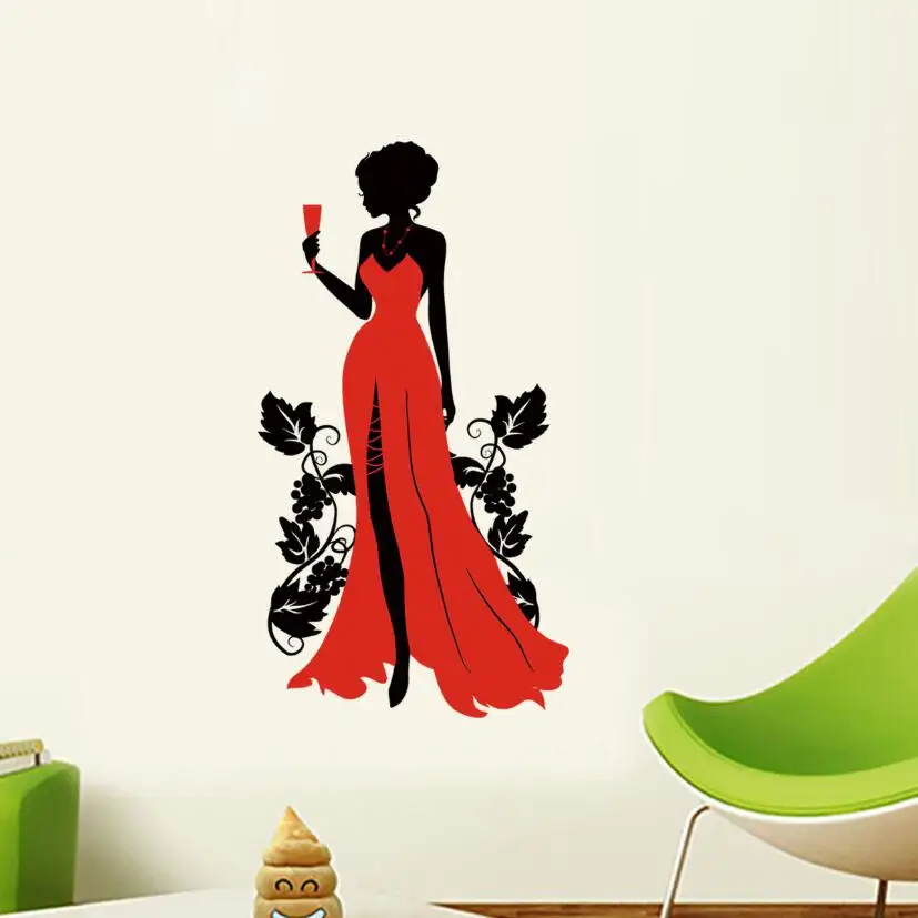 Красное платье красивая сексуальная женщина Наклейка на стену Красивая Девушка