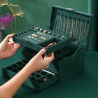 Зеленые гвоздики органайзер для ювелирных украшений WE, объемная бархатная шкатулка с замком для женщин, 3-слойный держатель для колец и ожерелий, для макияжа