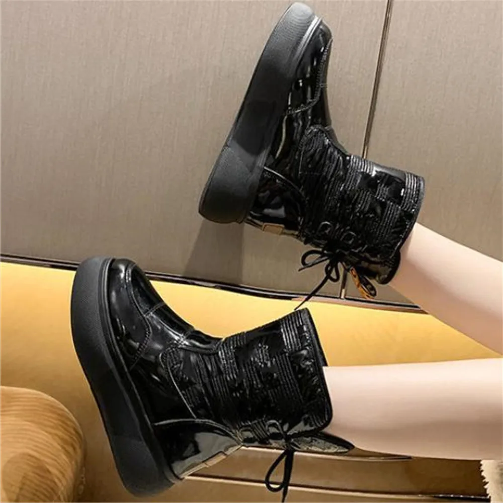

Winter New Waterproof Snow Booties Women Back Lace-Up Plush Warm Ankle Boots Female Platform Thicked Cotton Shoes Botas Mujer