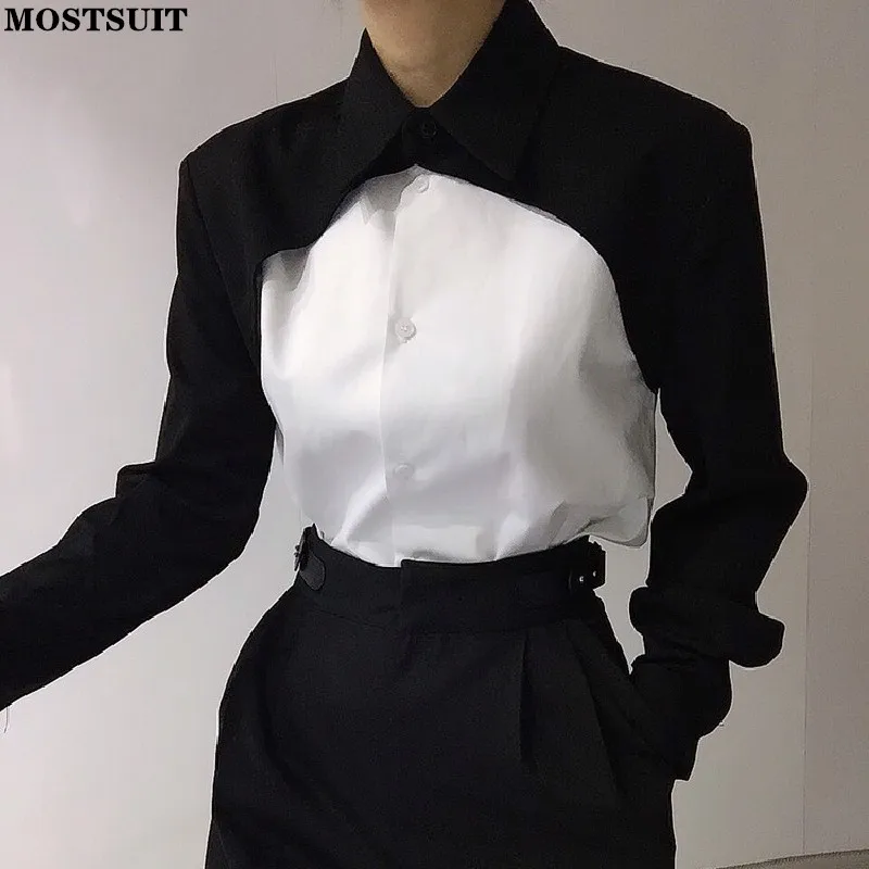 

Stylish Color-blocked Patchwork Shirt Women Full Sleeve Turn-down Collar Tops Korean Chic Fashion Ladies Blusas Mujer 2022