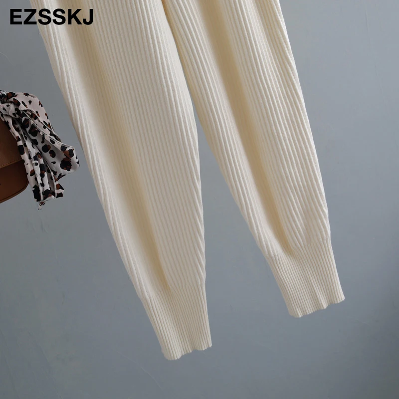 casual Elastic Waist Trousers Thick Knitted Women Harem Pants Autumn Winter Sport swear female sweater Radish pants Grandma