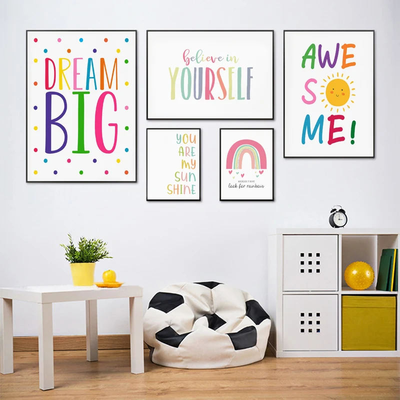 Розовые девочки только мультфильм детский плакат радуга искусство холст печать