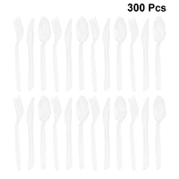 300pcs transparent disposable tableware party plastic cutlery fork spoon for party birthday kids knife fork spoon each 100pcs