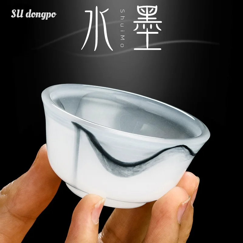 

Ink Style Colored Glaze Jade Porcelain Tea Cup Kung Fu Tea Set Tea Cup Home Hospitality Tea Bowl Have Unique Ink Lines