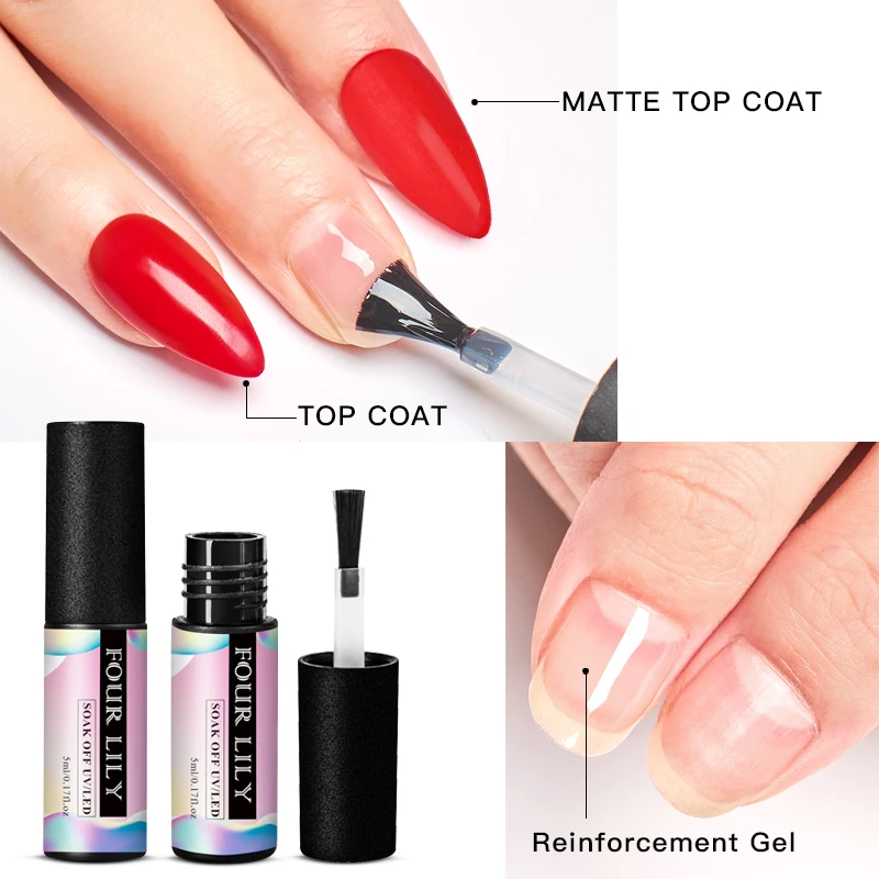 FOUR LILY Top Base Gel Polish Soak off Reinforce 5ml Long Lasting Nail Art Manicure Transfer Lacquer Varnish Primer | Красота и