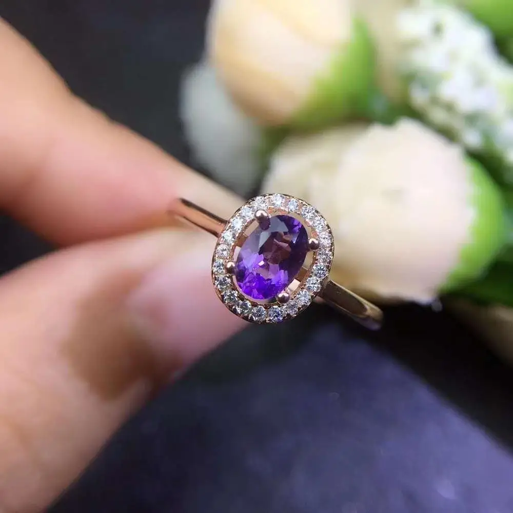 Кольцо из натурального и настоящий аметист серебро 925 пробы драгоценный камень