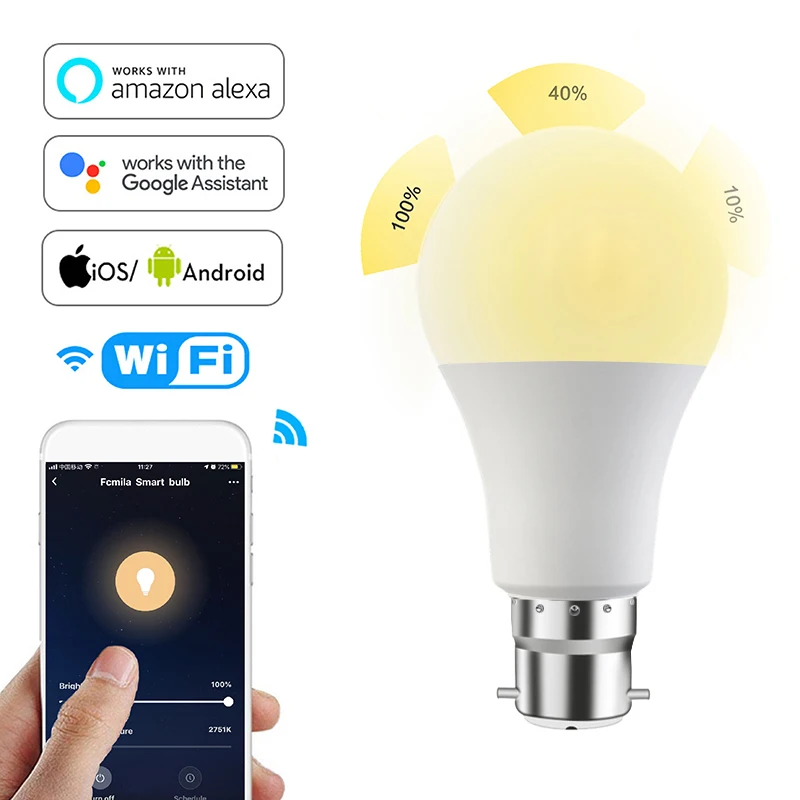 

Wifi Smart Bulb 15W Dimming Light Bulb For Bedroom Cold&Warm Smart Light Bulb Voice Control Work With Alexa Google Home