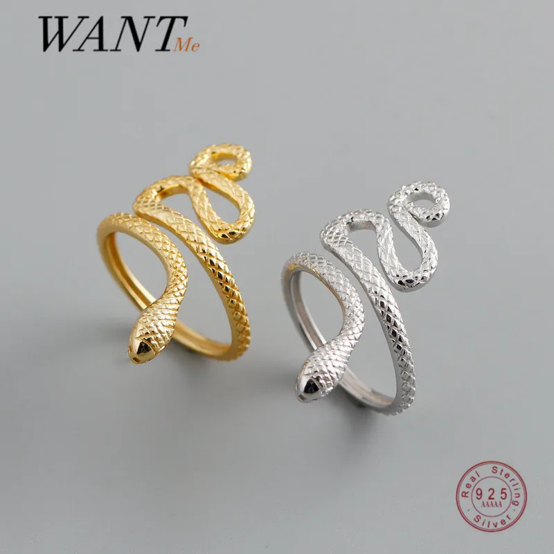 

WANTME 925 Sterling Silver Bohemian Punk Exaggerated Snake Open Ring for Women Men European Personality Fashion Animal Jewelry
