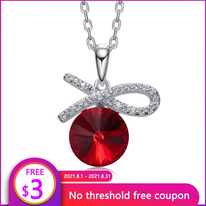 

Fashion S925 Sterling Silver Necklaces for Women Red Gem Stones Crystals Inlaid Bow Pendant Necklaces Choker Party Jewelry New