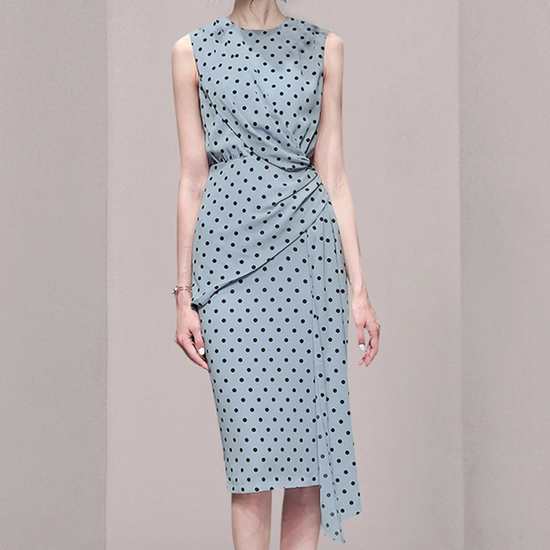 Polka dot dress summer chiffon mid-length slim temperament sleeveless vest French niche chic design  harajuku dress