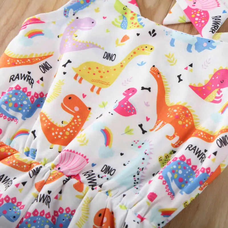 

0-24M Newborn Infant Baby Girl Rompers Cartoon Dinosaur V neck Jumpsuit Summer Soft Baby Girl Playsuit Sunsuit Clothing