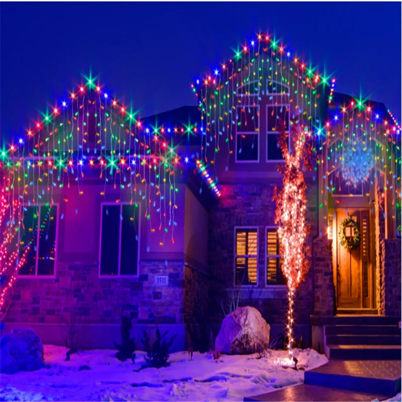 

Street Garland Christmas Lights on The House Christmas Decorations LED Festoon Icicle Curtain Light New Year 2022 Decor Wedding