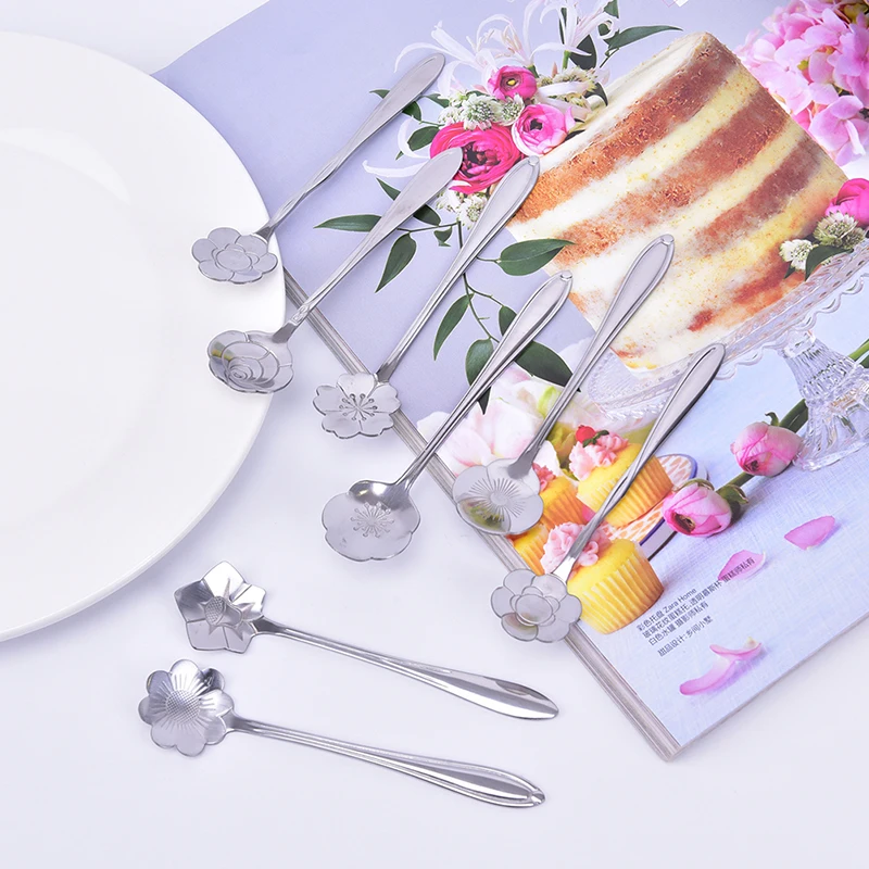 Ложка для смешивания кофе и сахара в форме цветка из нержавеющей стали 3 шт.