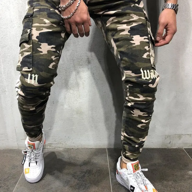 

And The United States New Men Jeans Stretch Tight Elastic Foot Of Cultivate Morality Military Camouflage Feet Pants