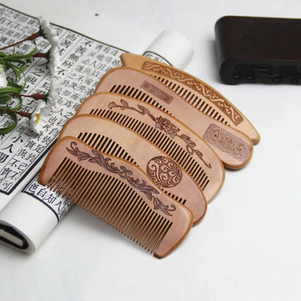 

Natural Peach Wood Comb, 1 pcs. with closed teeth, anti-static beard comb, head massage, hair care brush, travel