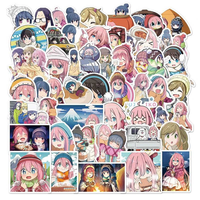 Yuru Camp-pegatinas de Anime Kawaii para ordenador port&aacute;til, pegatinas impermeables para monopat&iacute;n, Notebook, equipaje, Maleta, pegatina infantil, 50 Uds.-1