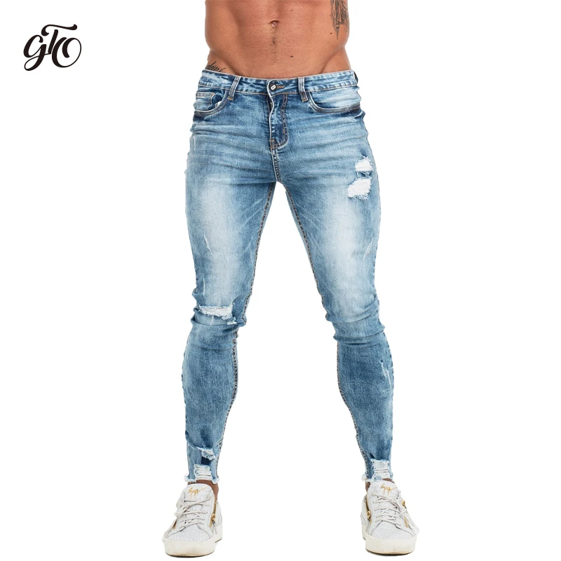 

Gingtto Skinny Jeans Men Slim Fit Ripped Mens Jeans Big and Tall Stretch Blue Men Jeans for Men Distressed Elastic Waist zm63