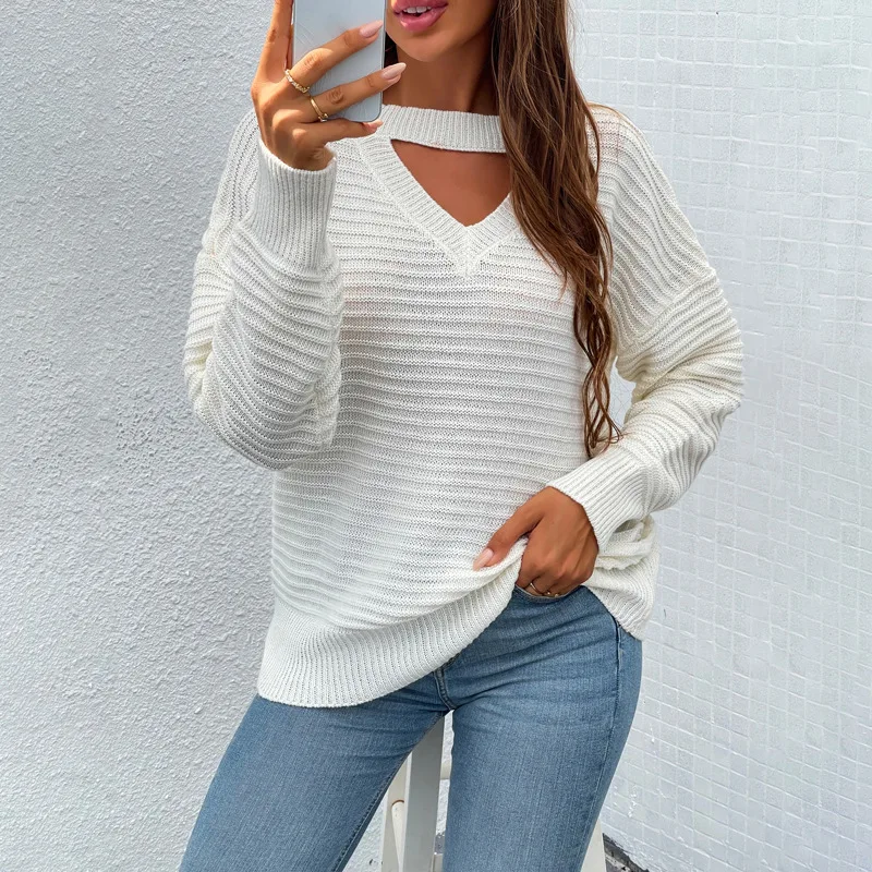 

MAYCAUR Women's Sweater Autumn and Winter Solid Color Sexy Chest Hollow Pullover Knit Sweater Women 2021 New Tops