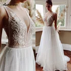 Роскошное пляжное свадебное платье А-силуэта 2022, V-образный вырез, бисерное кружево, блестящее Тюлевое платье для женщин 2022, винтажное платье для невесты