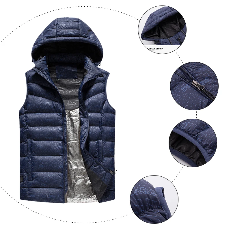 

ZYNNEVA Warm Heated Vest Winter Clothes Men Women Electric Heating Jacket Feather Hoodie Waistcoat Fishing Hunting Vests GC1107