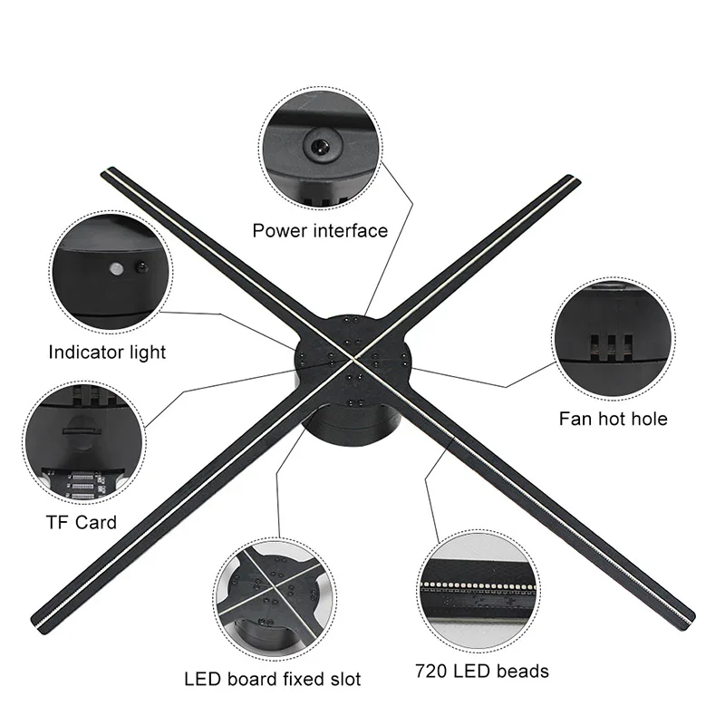 Голографический светодиодный светильник 65 см 4 вентилятора с Wi Fi