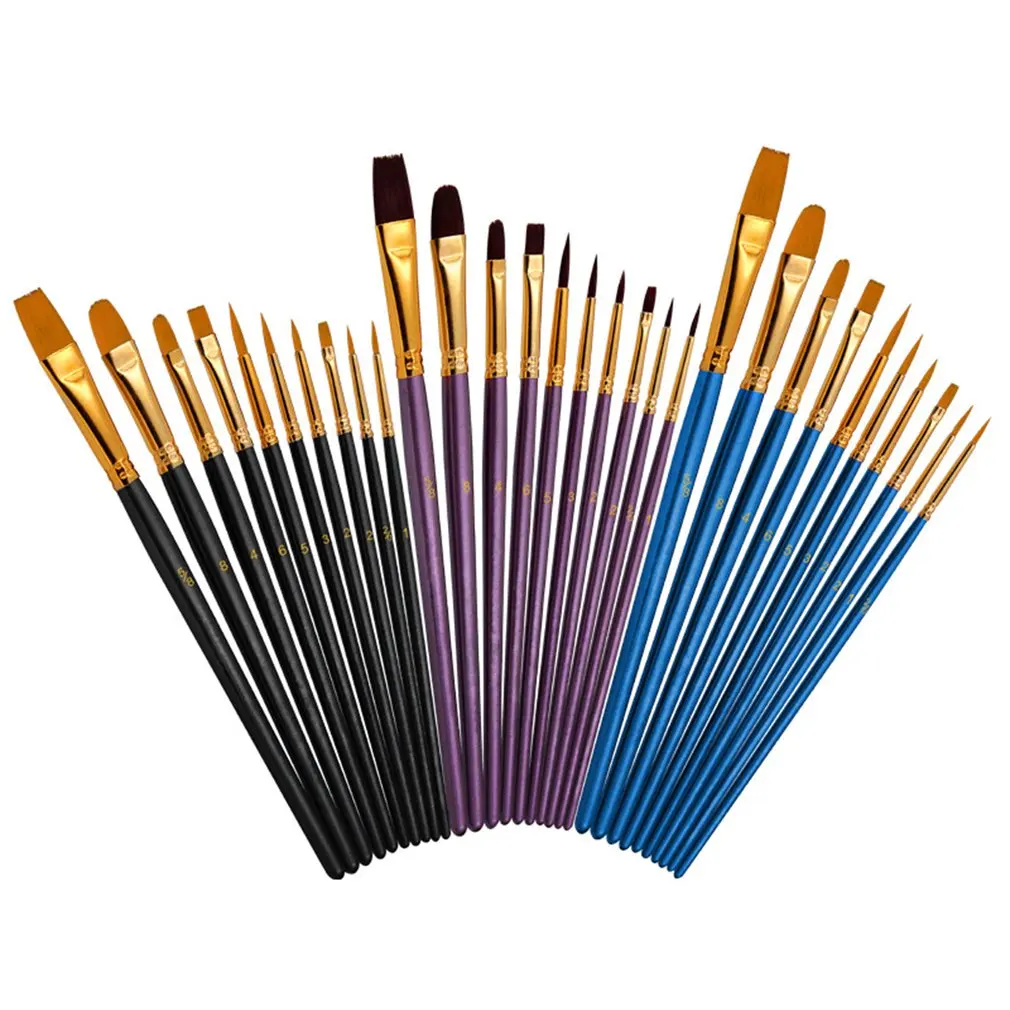 

Professional Wooden Handle Watercolor Gouache Paint Brushes Different Shape Nylon Hair Painting Brushes Art Supplies Stationery