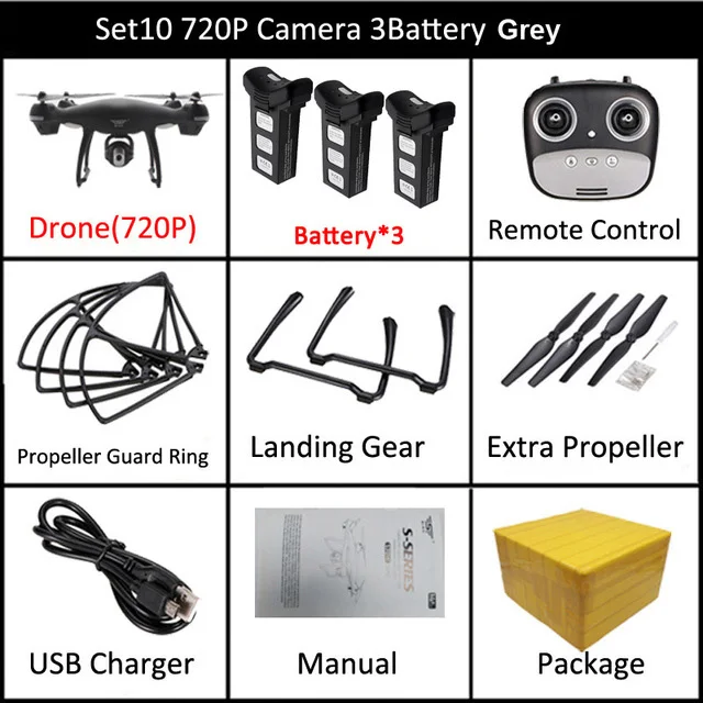 Set10 720P 3B Gray LAUMOX S70W Радиоуправляемый Дрон с режимом следования за мной с 720 P/1080 P HD камерой Регулируемый Широкоугольный FPV gps Профессиональный Квадрокоптер вертолет - Цвет: Set10 720P 3B Gray