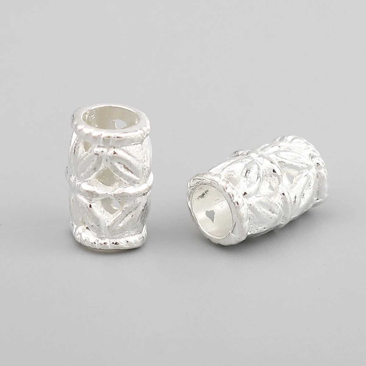 

100 PCs 9*6mm Cylinder Loose Spacer Beads Silver Plated Carved Pattern With Big Hole Metal Beads For Bracelets Pendant Handmade