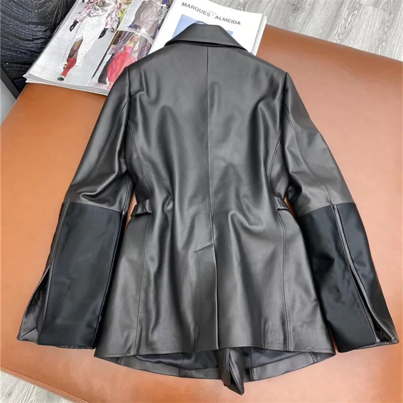 women spring coat genuine leather jacket office female single breasted real sheepskin coats